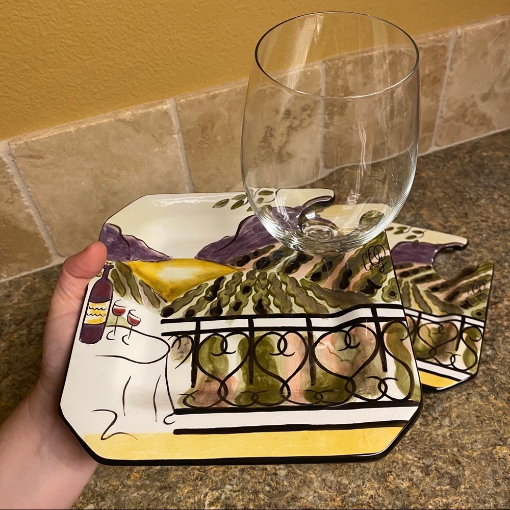 HP🥳 NWOT/Never Used Set of 6 Italian Countryside Appetizer Plates w/Wine Holder